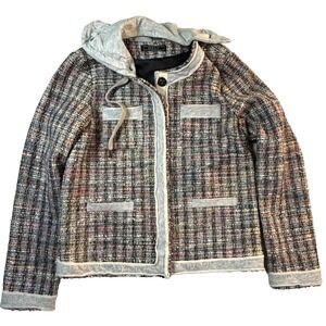 Orly Y2K Boucle Tweed Jacket Hooded Women M Multicolor Preppy Old Money Academia
